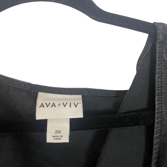 Ava & Viv Women's Plus Size‎ 2X Black 100% Cotton Quarter Balloon Sleeve Blouse - Picture 6 of 9